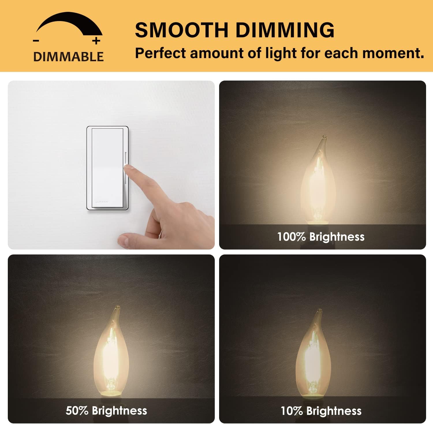 Sigalux Candelabra LED Light Bulb 60W, Chandelier Bulbs Dimmable, 4.5W, 500LM 2700K Soft White, E12 Base, Flame Tip CA10 Candle Light Bulbs, 16 Pack