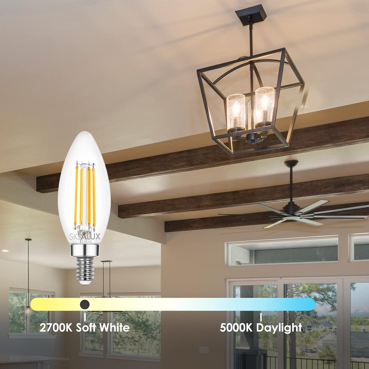 Sigalux E12 LED Bulbs 60 Watt, B10 Dimmable Chandelier Light Bulbs, 5W Clear LED Filament Candelabra Light Bulb, Soft White 2700K 450LM Candle Light Bulbs for Chandeliers, Ceiling Fan, 6 Pack