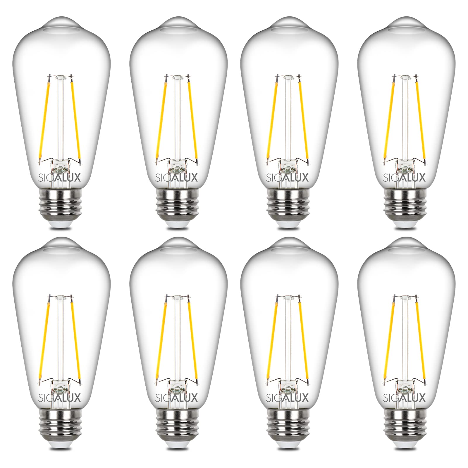 Sigalux Edison Bulbs, E26 LED Bulb ST58 Filament Clear Non-Dimmable Vintage Light Bulbs 40W Equivalent 400LM Soft White 2700K 15, 000hrs 8 Pack