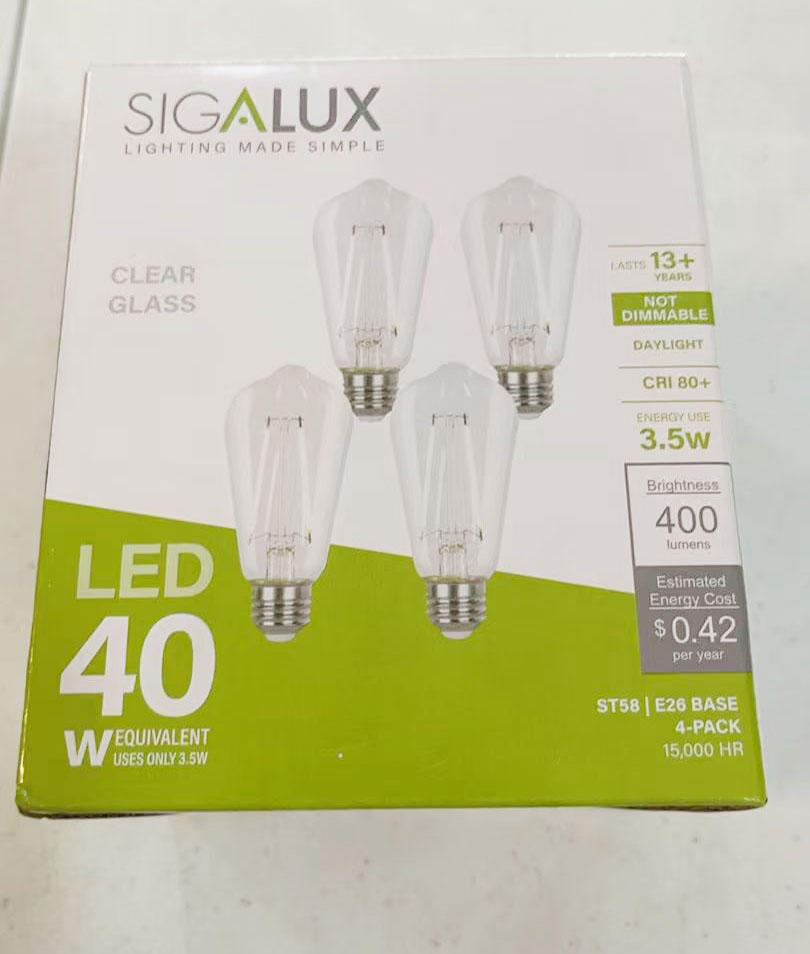 Sigalux LED Edison Bulbs 40 watt Equivalent, E26 Light Bulb , Soft White 2700K, Non-dim ST58 Vintage LED Bulbs, 80+ CRI, 4.5W 400LM, E26 Base, 4 Pack